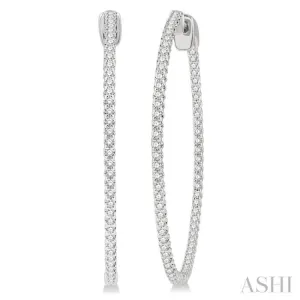 1 Ctw Inside-Out Round Cut Diamond 1 1/2 Inch Hoop Earrings in 14K White Gold