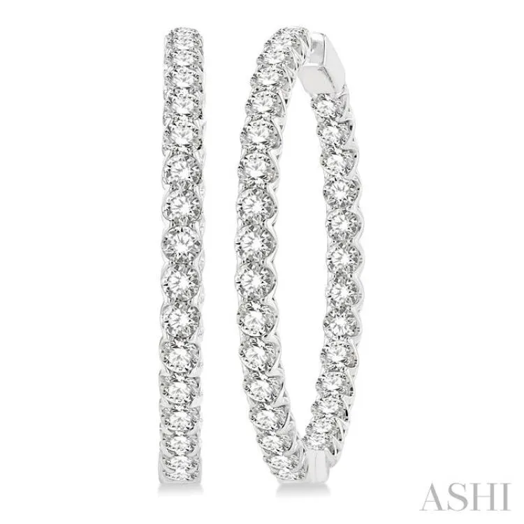 10.00 ctw Inside-Out Round Cut Diamond 1 1/2 Inch Hoop Earrings in 14K White Gold