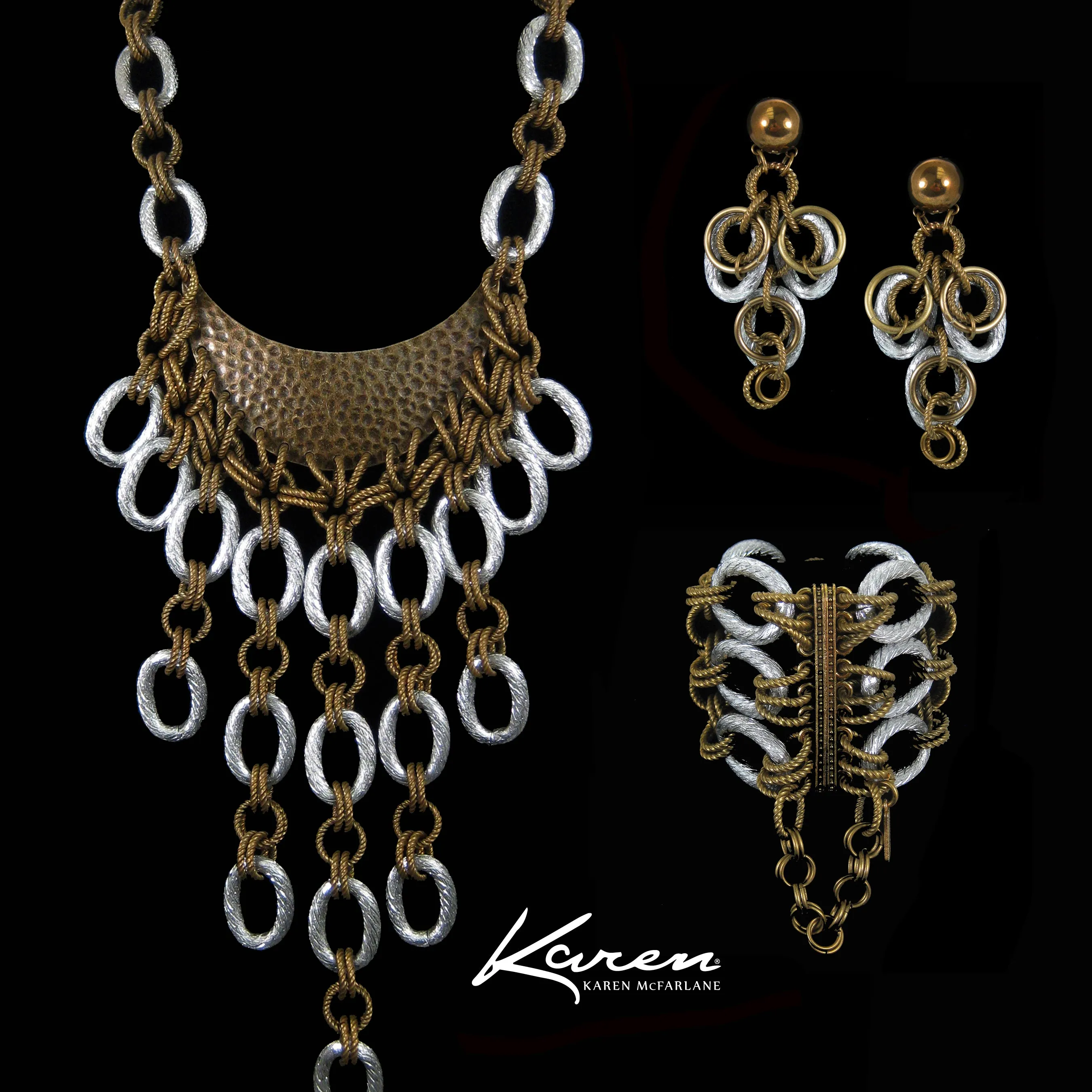 #1068e Gold & Silver Tone Ring Cascade Earrings