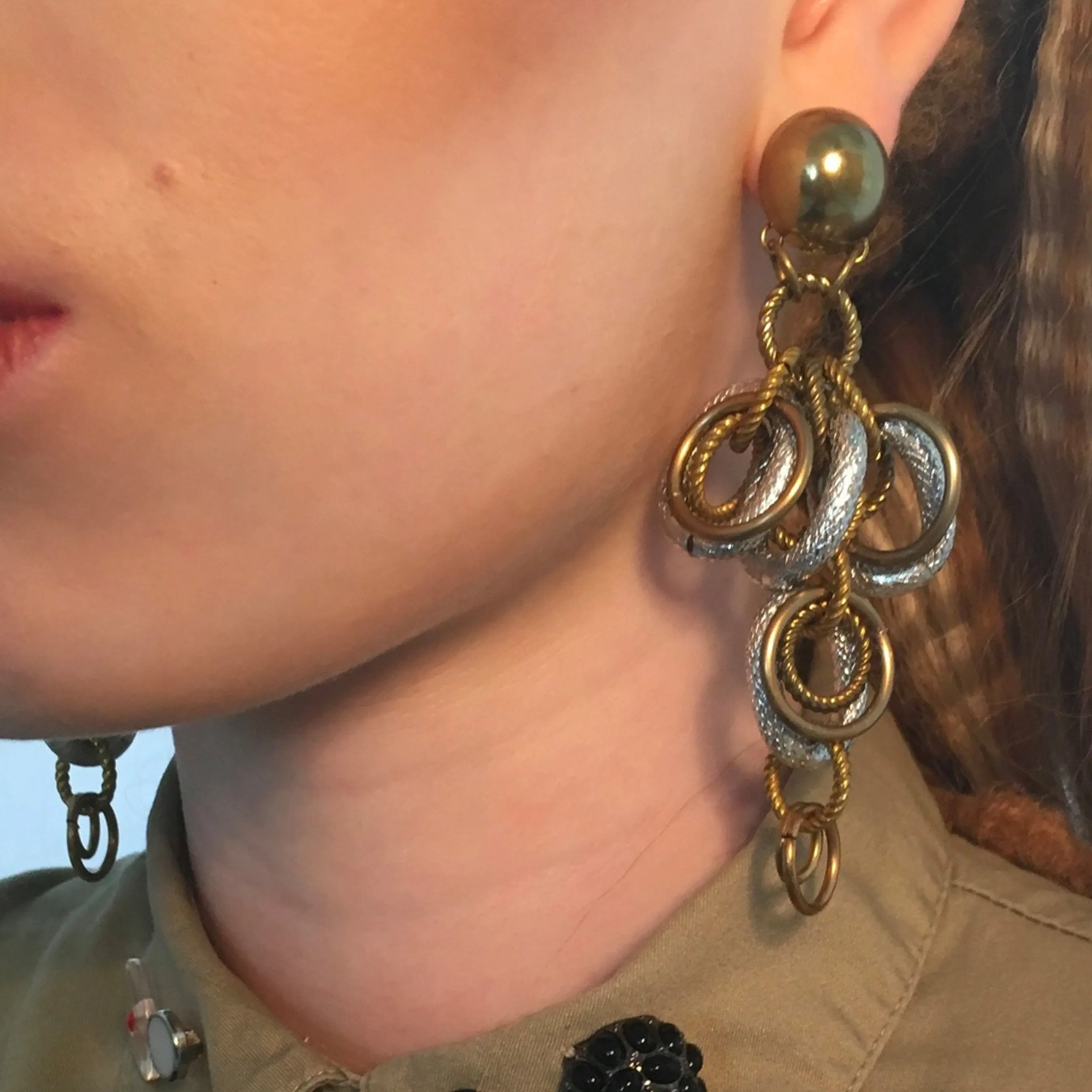 #1068e Gold & Silver Tone Ring Cascade Earrings