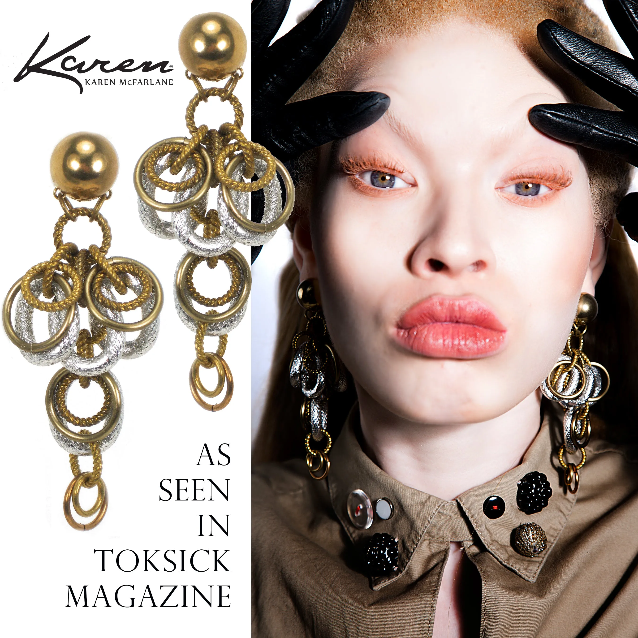 #1068e Gold & Silver Tone Ring Cascade Earrings