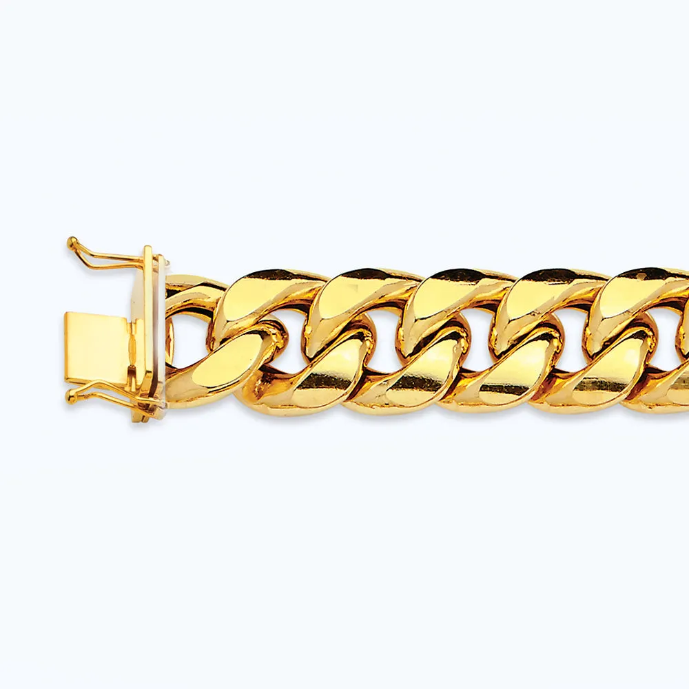 10K 15MM YELLOW GOLD HOLLOW MIAMI CUBAN 7.5" CHAIN BRACELET