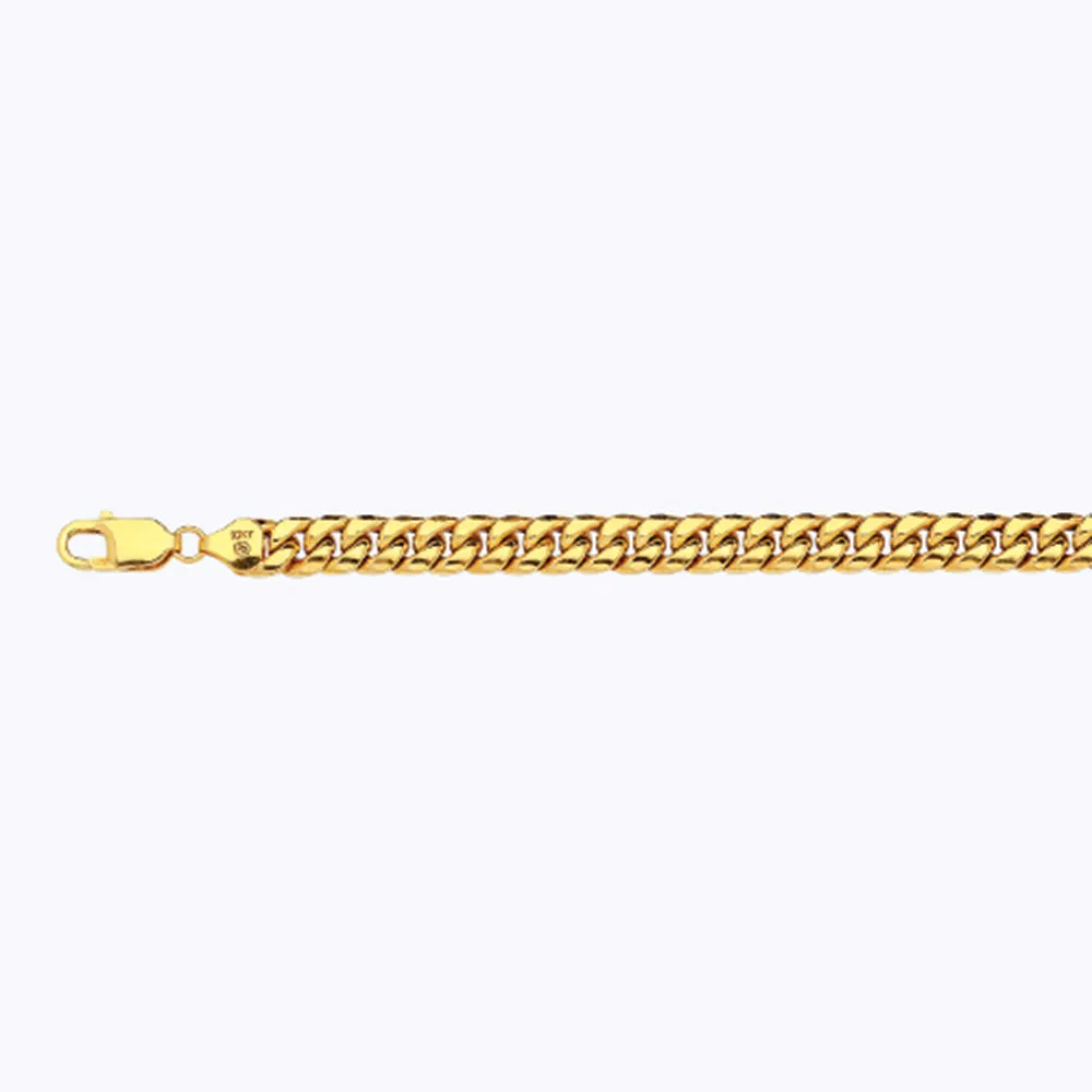 10K 7.5MM YELLOW GOLD HOLLOW MIAMI CUBAN 30" CHAIN NECKLACE (AVAILABLE IN LENGTHS 7" - 30")
