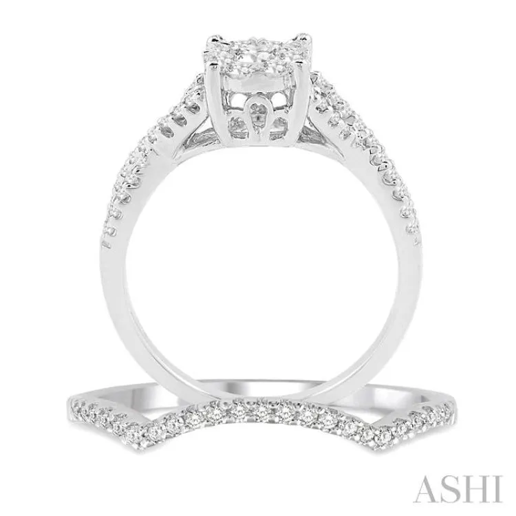 1/2 ctw Diamond Wedding Set with 1/3 ctw Lovebright Engagement Ring and 1/10 ctw Wedding Band in 14K White Gold