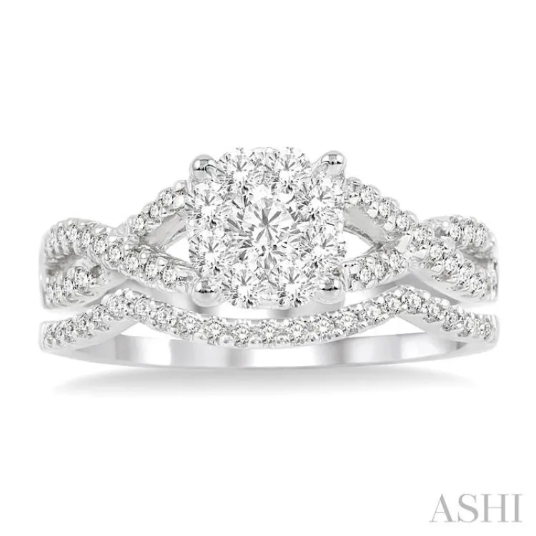 1/2 ctw Diamond Wedding Set with 1/3 ctw Lovebright Engagement Ring and 1/10 ctw Wedding Band in 14K White Gold