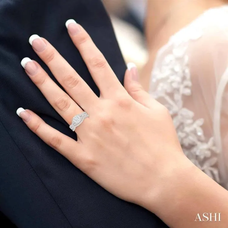 1/2 ctw Diamond Wedding Set with 1/3 ctw Lovebright Engagement Ring and 1/10 ctw Wedding Band in 14K White Gold