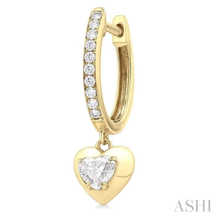 1/2 ctw Heart Shape Dome Round Cut Diamond Fashion Huggie Earrings in 14K Yellow Gold