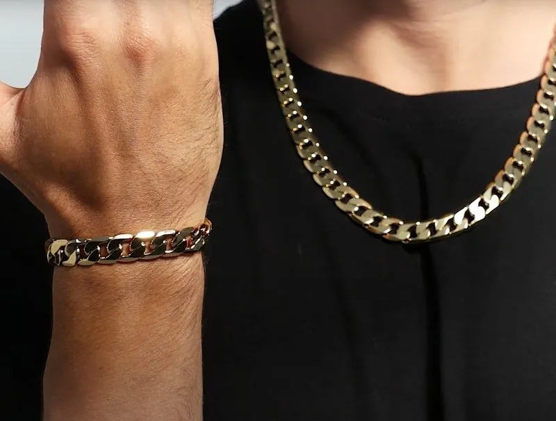 12mm Gold Cuban Curb Bracelet 8 Inches