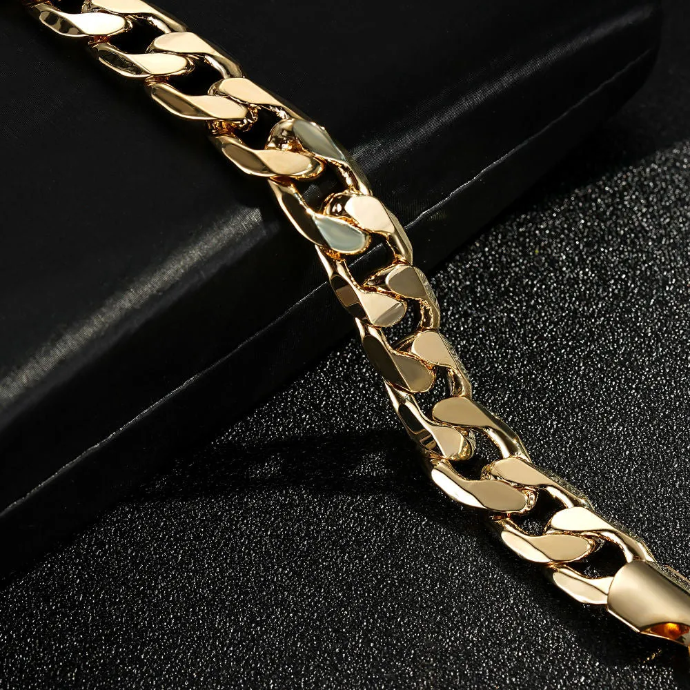 12mm Gold Cuban Curb Bracelet 8 Inches