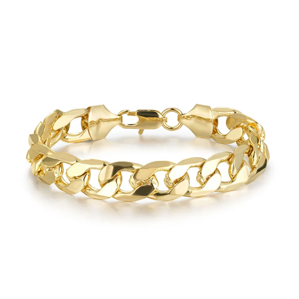 12mm Gold Cuban Curb Bracelet 8 Inches