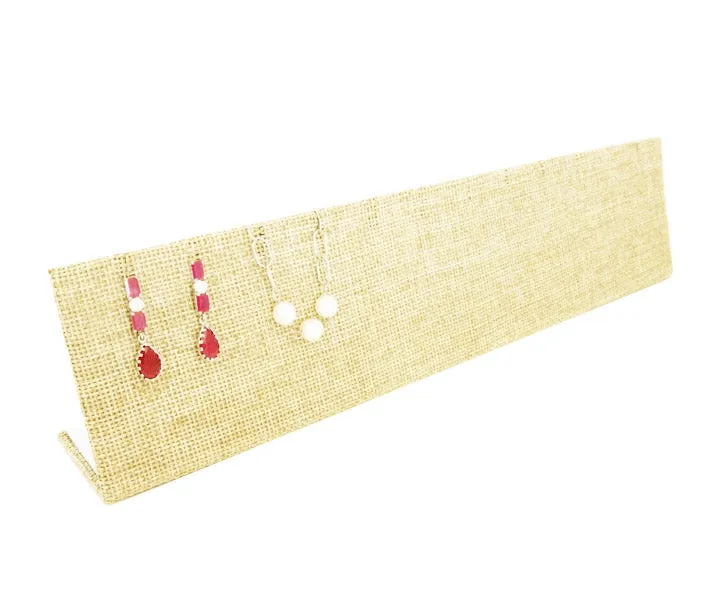 12"W x1 3/4"Dx 2 3/4"H Beige Burlap earring necklace Display