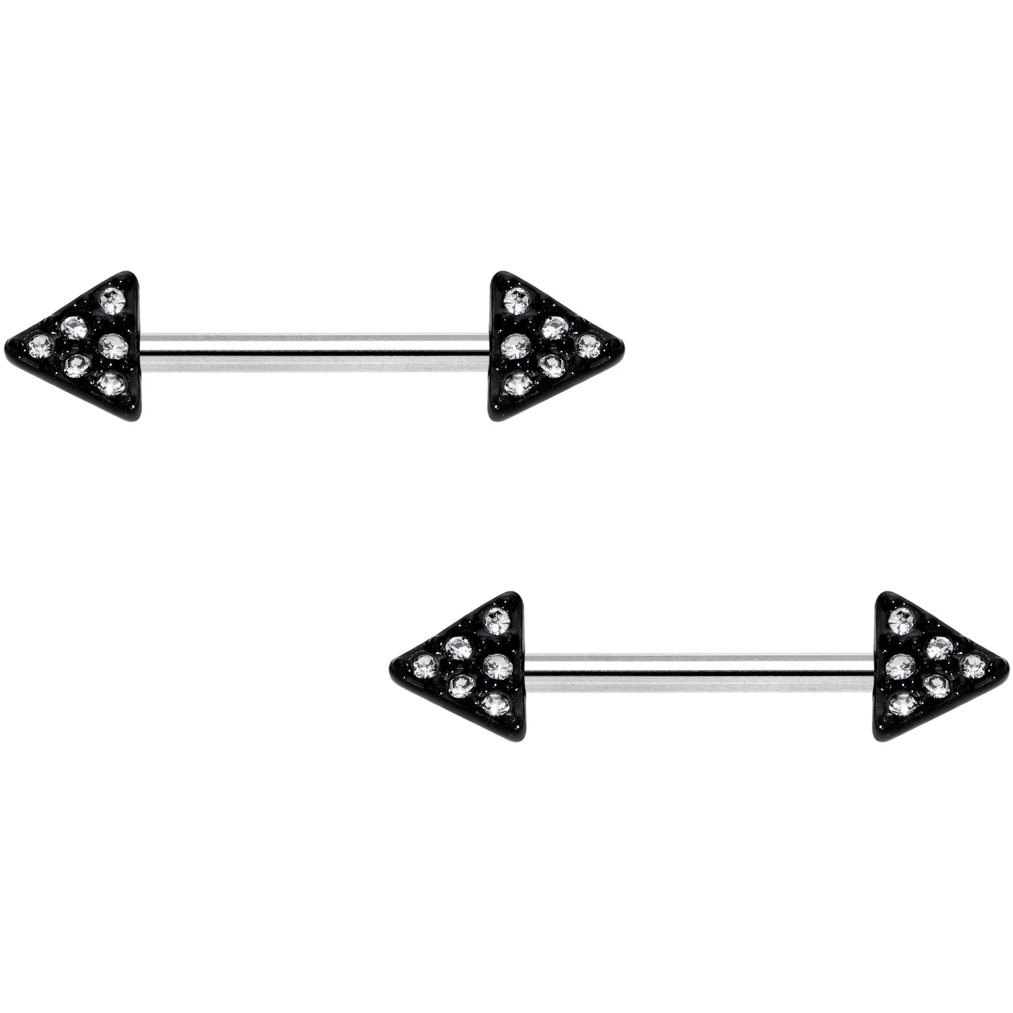 14 Gauge 9/16 Clear Gem Triangle End Barbell Nipple Ring Set of 4