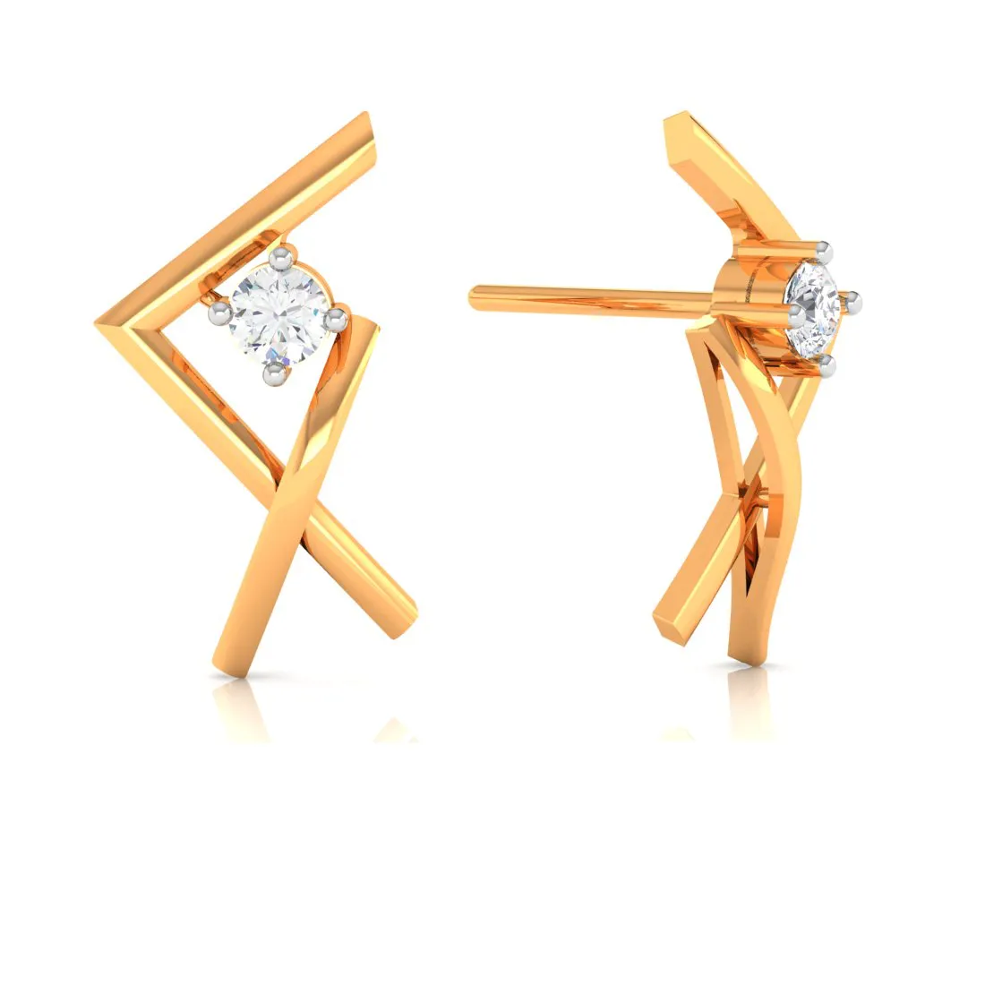 14k Criss-cross Gold Earrings With American Diamonds