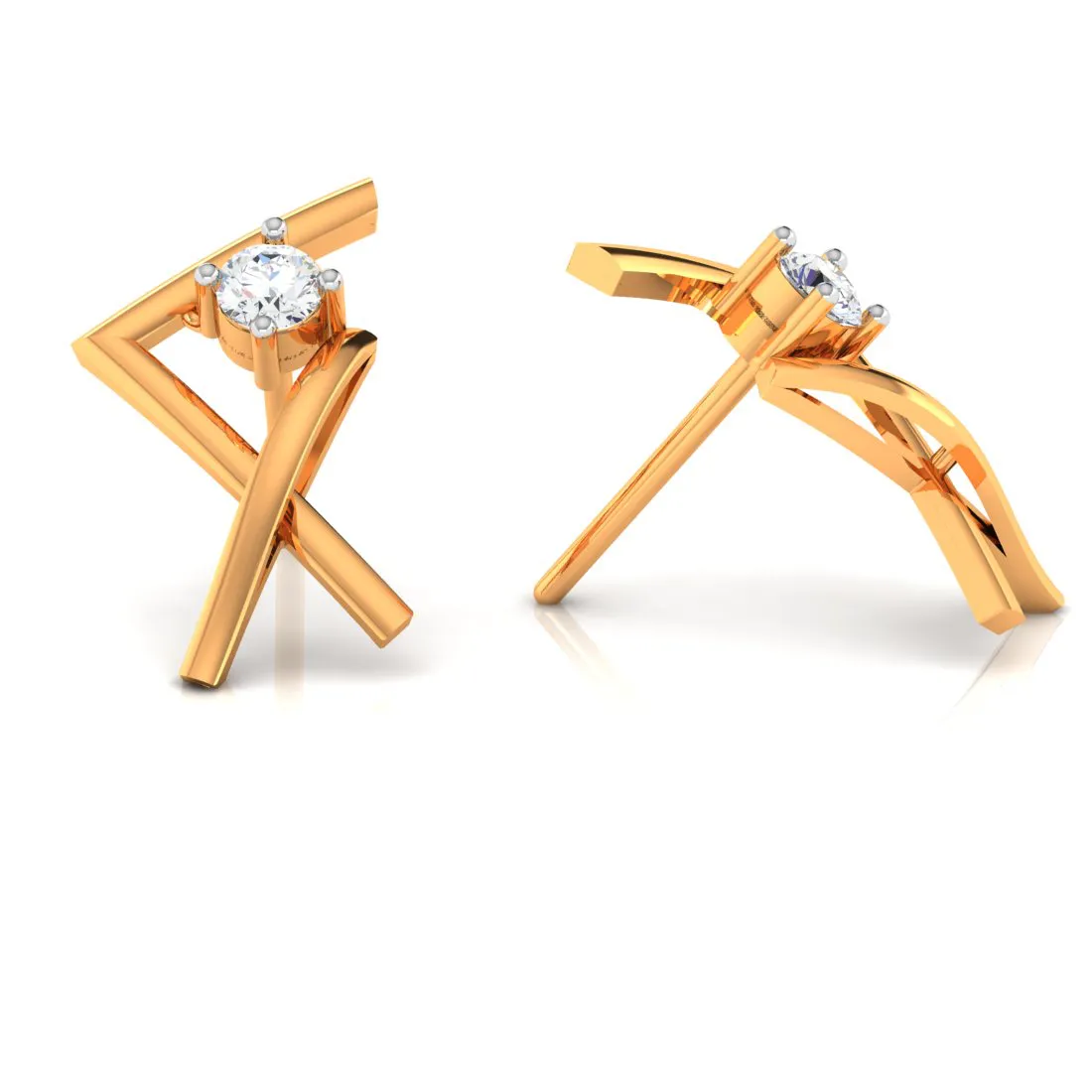 14k Criss-cross Gold Earrings With American Diamonds