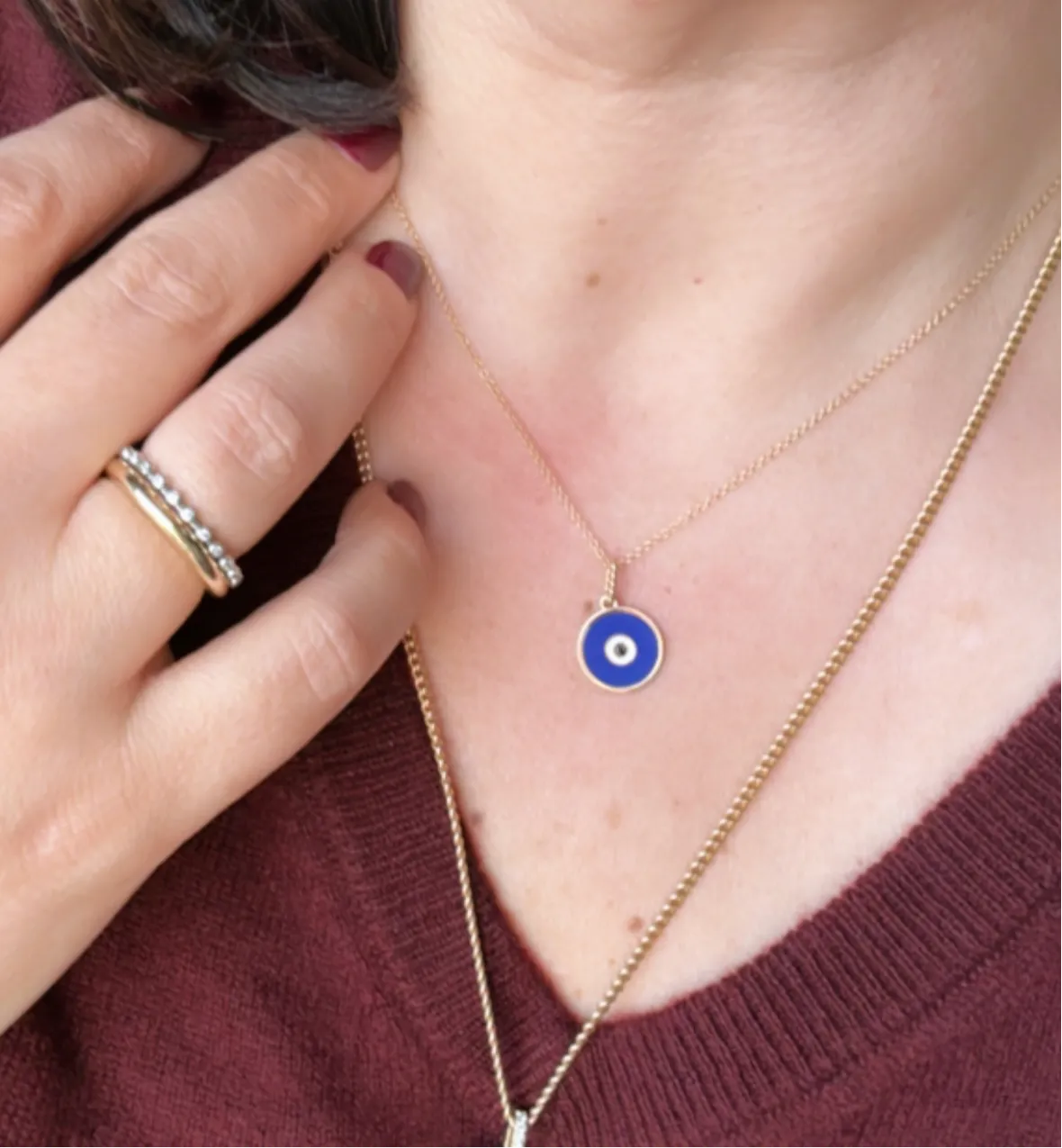 14K Enamel Evil Eye Pendant