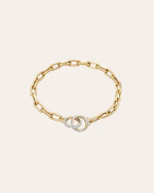 14k Gold Large Open Link Chain Bracelet with Diamond Handcuffs