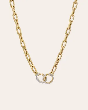 14k Gold Large Open Link Chain with Diamond Handcuffs Necklace