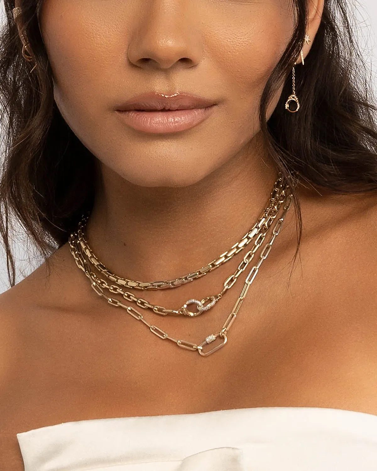 14k Gold Large Open Link Chain with Diamond Handcuffs Necklace