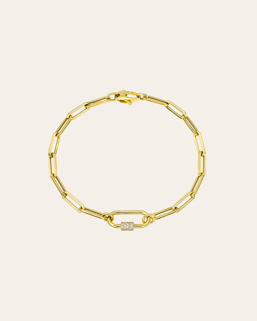 14k Gold Large Paper Clip Chain with Diamond Carabiner Bracelet