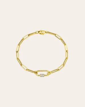 14k Gold Large Paper Clip Chain with Diamond Carabiner Bracelet