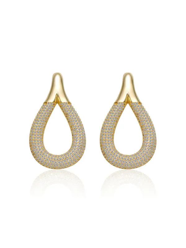 14k Gold Plated with Clear Cubic Zirconia Raindrop Front-Facing Mini-Hoop Earrings