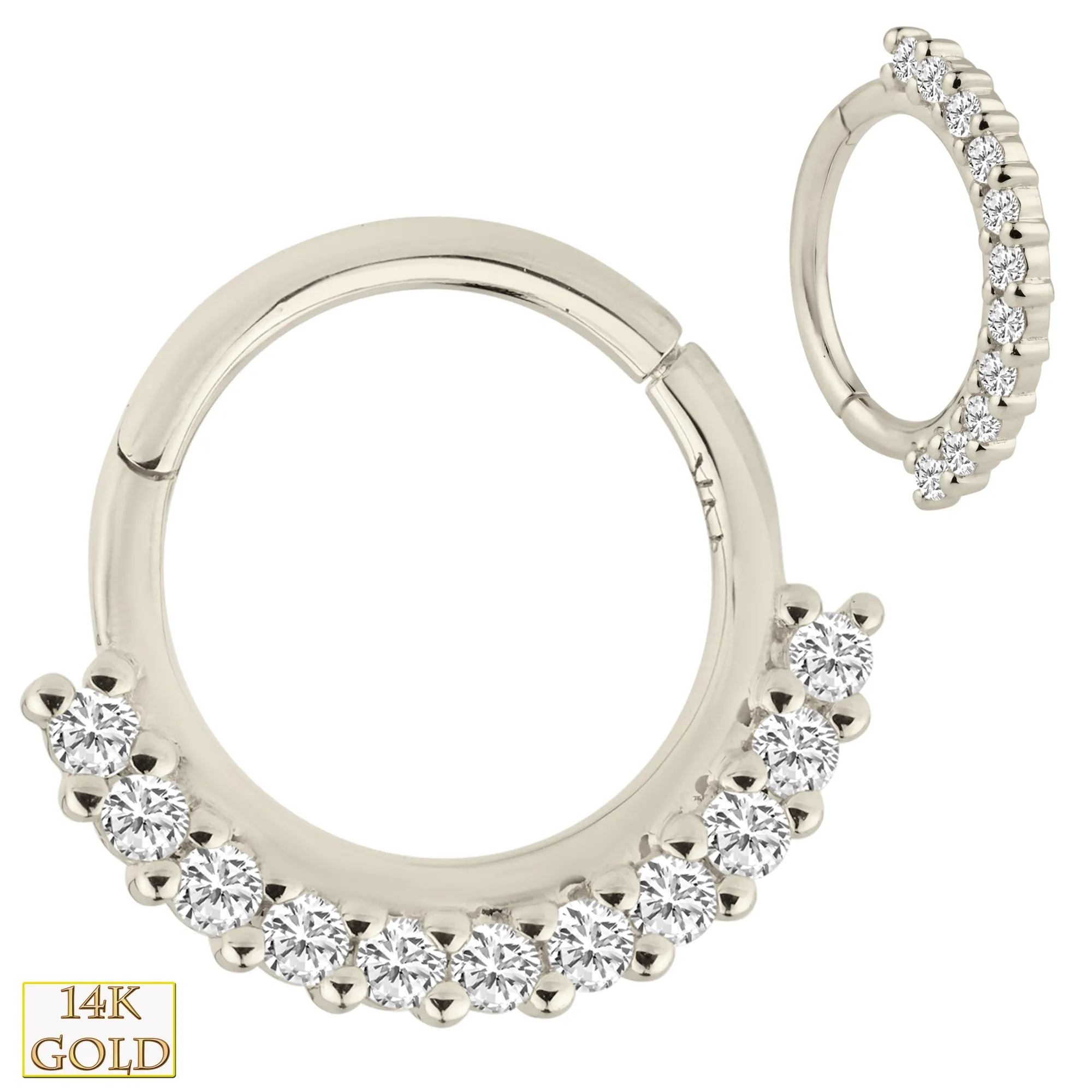 14k Solid Gold 11 Multi Zircon Hinged Hoop