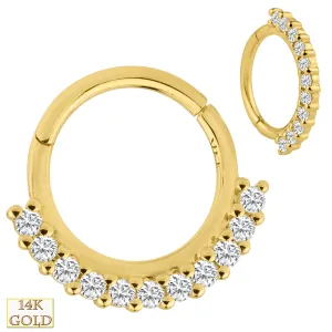 14k Solid Gold 11 Multi Zircon Hinged Hoop