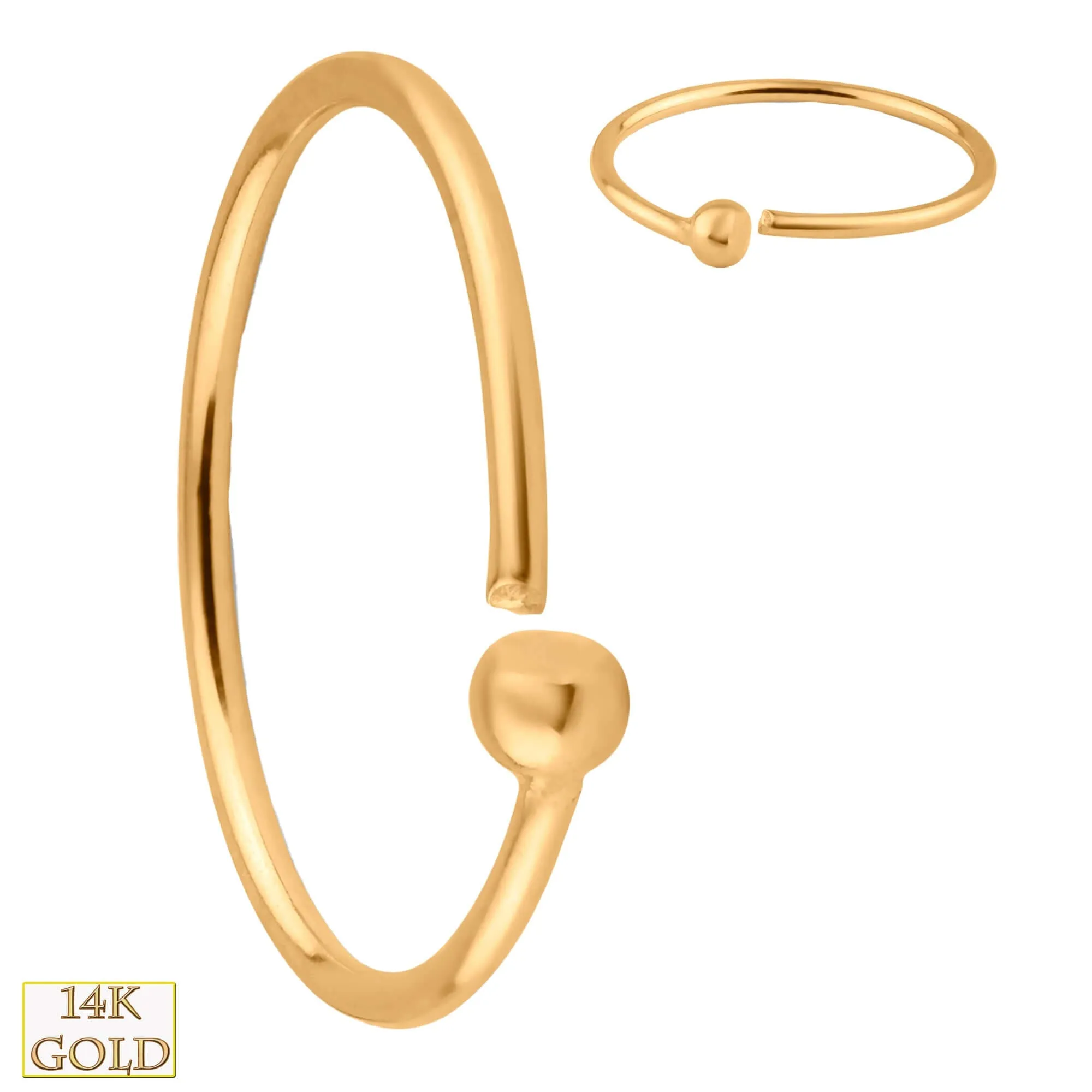 14k Solid Gold Fixed Bead Hoops Piercing Twist to Open