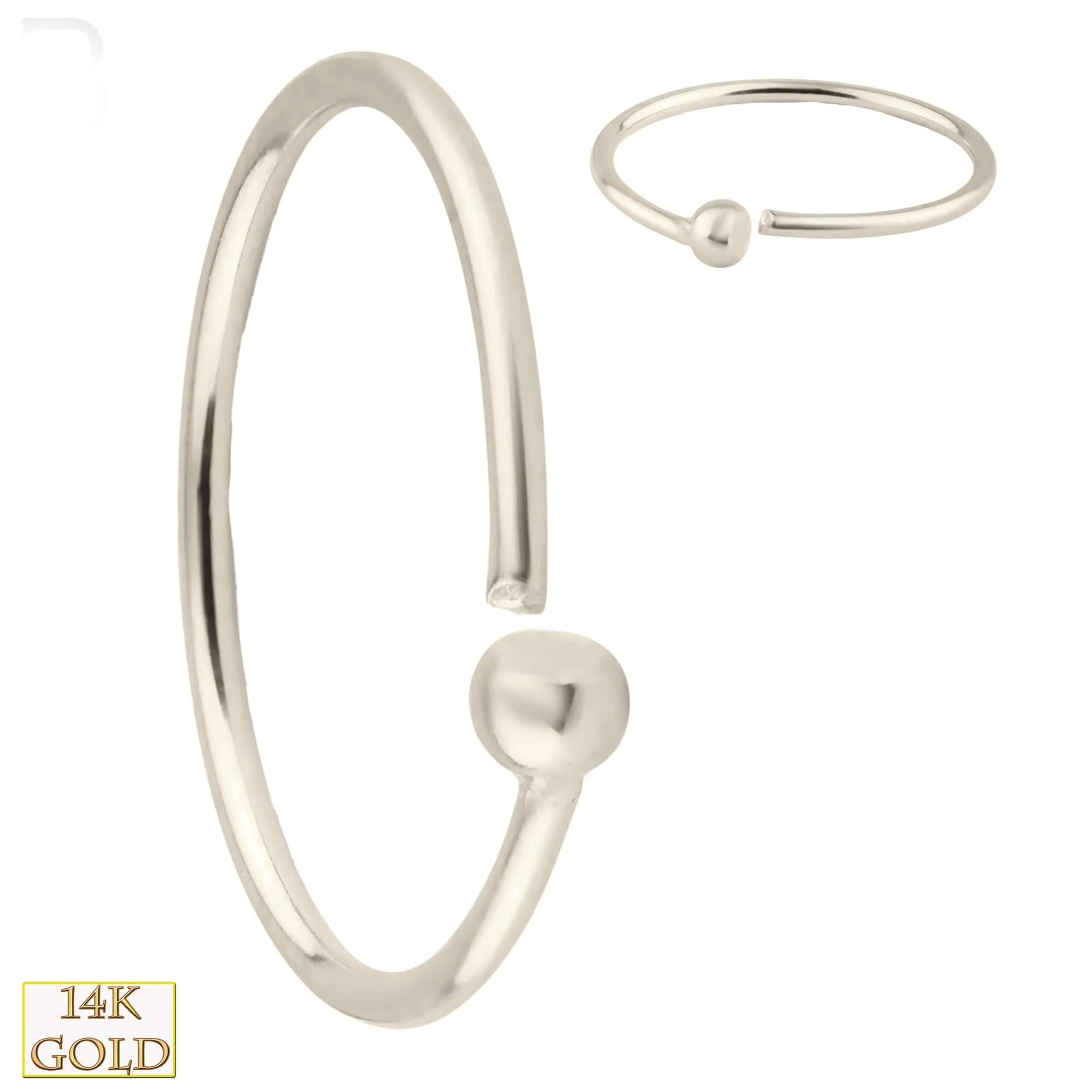 14k Solid Gold Fixed Bead Hoops Piercing Twist to Open