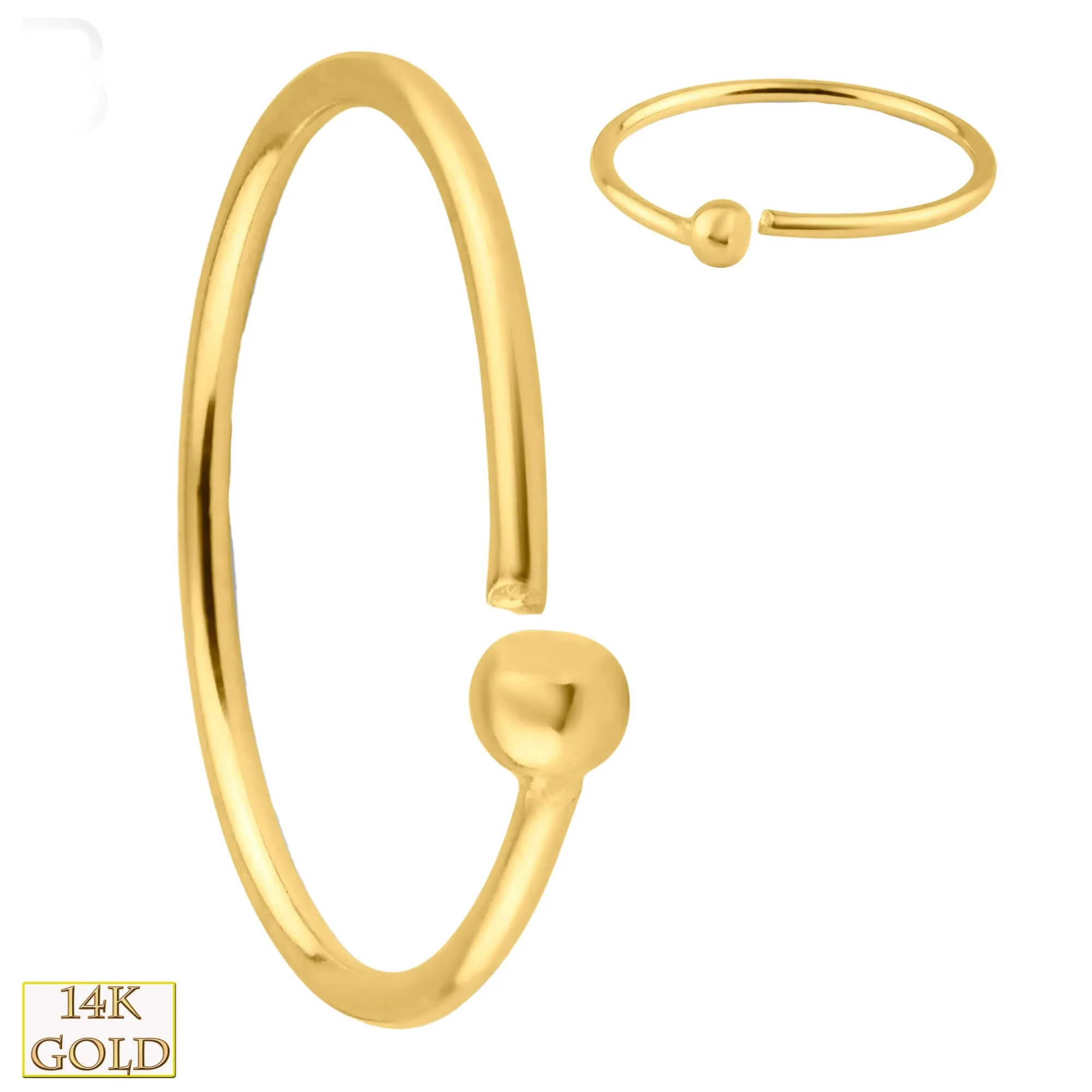 14k Solid Gold Fixed Bead Hoops Piercing Twist to Open