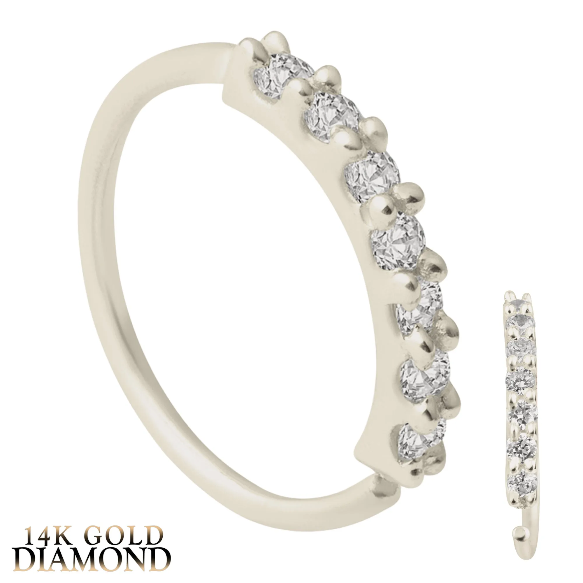 14k Solid Gold with 7 Lab Diamond Hoop Piercing