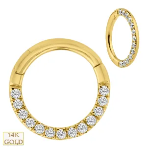 14K Solid Yellow Gold Multi Zircon Hinged Hoop