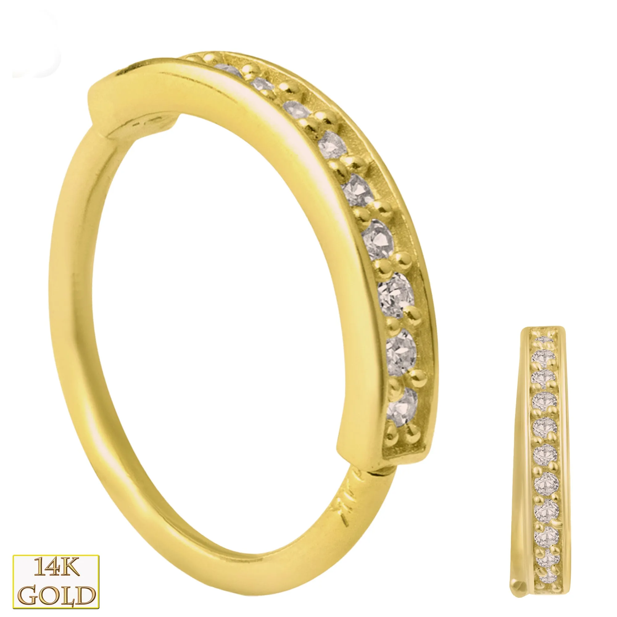 14k Solid Yellow Gold with 11 Zircon Hoop Piercing