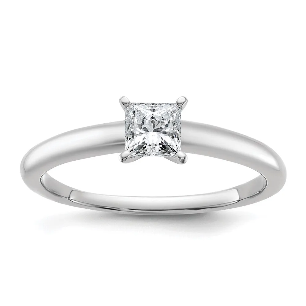 14k White Gold 1/2 Ct Princess Lab Grown Diamond Solitare Engagement Ring