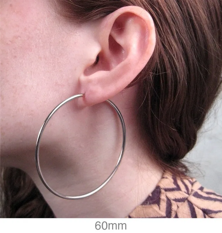 14k White Gold Endless Hoop Earrings (2mm), All Sizes