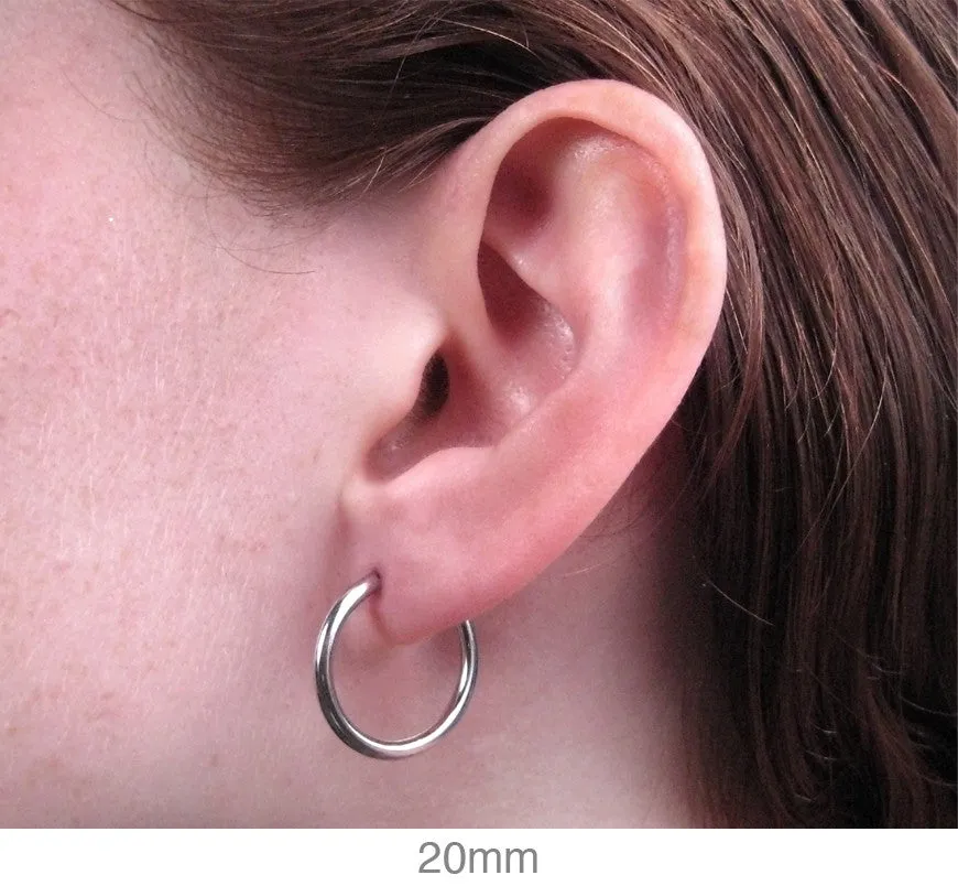 14k White Gold Endless Hoop Earrings (2mm), All Sizes