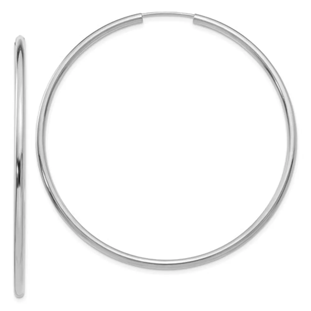 14k White Gold Endless Hoop Earrings (2mm), All Sizes