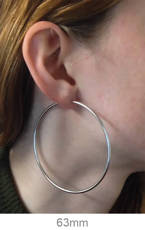 14k White Gold Endless Hoop Earrings (2mm), All Sizes
