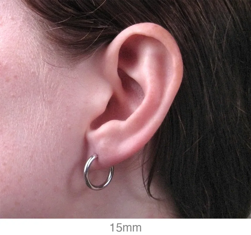 14k White Gold Endless Hoop Earrings (2mm), All Sizes