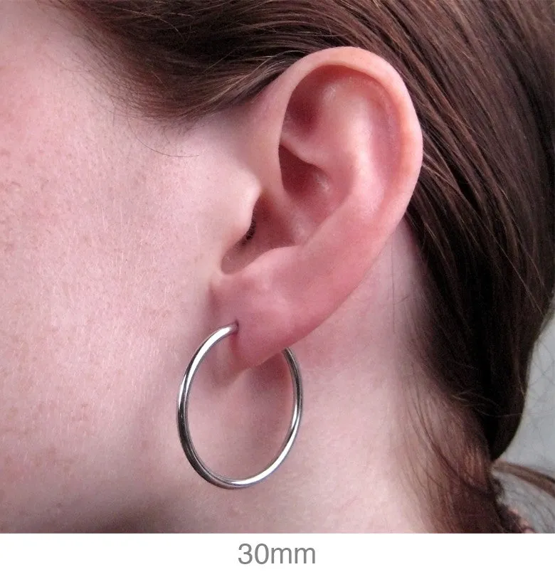 14k White Gold Endless Hoop Earrings (2mm), All Sizes