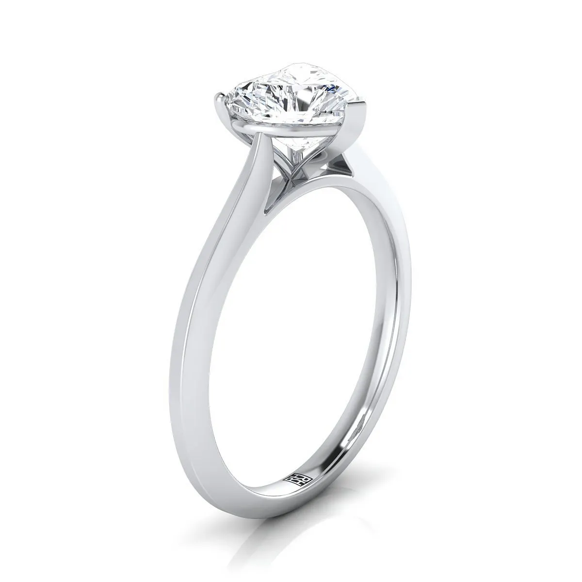 14K White Gold Heart Shape Center  Timeless Solitaire Comfort Fit Engagement Ring