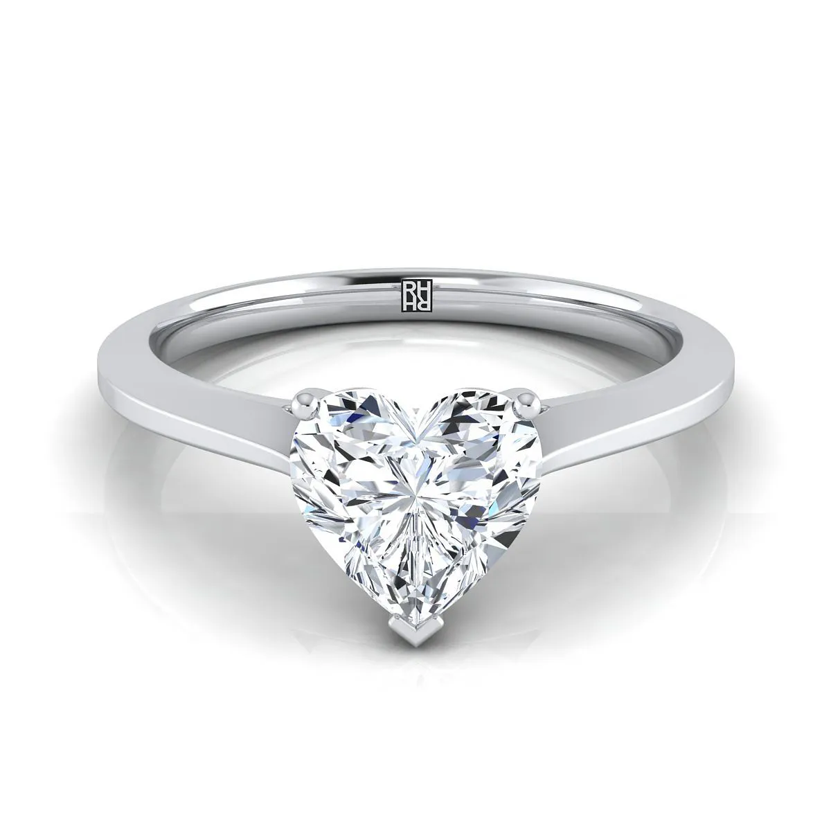 14K White Gold Heart Shape Center  Timeless Solitaire Comfort Fit Engagement Ring