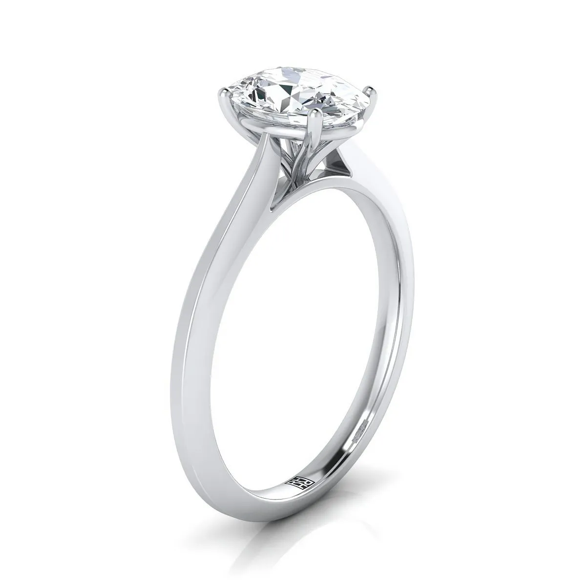 14K White Gold Oval  Timeless Solitaire Comfort Fit Engagement Ring