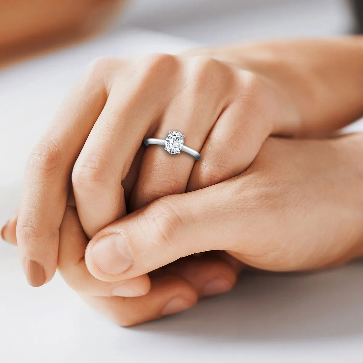 14K White Gold Oval  Timeless Solitaire Comfort Fit Engagement Ring
