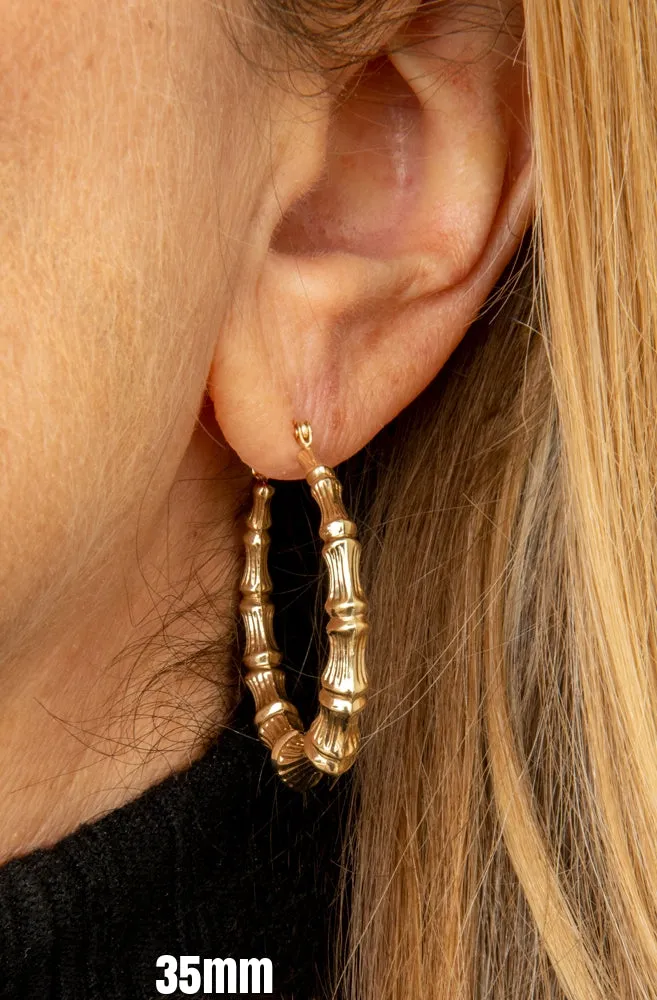 14k Yellow Gold Bamboo Hoop Earrings, All Sizes