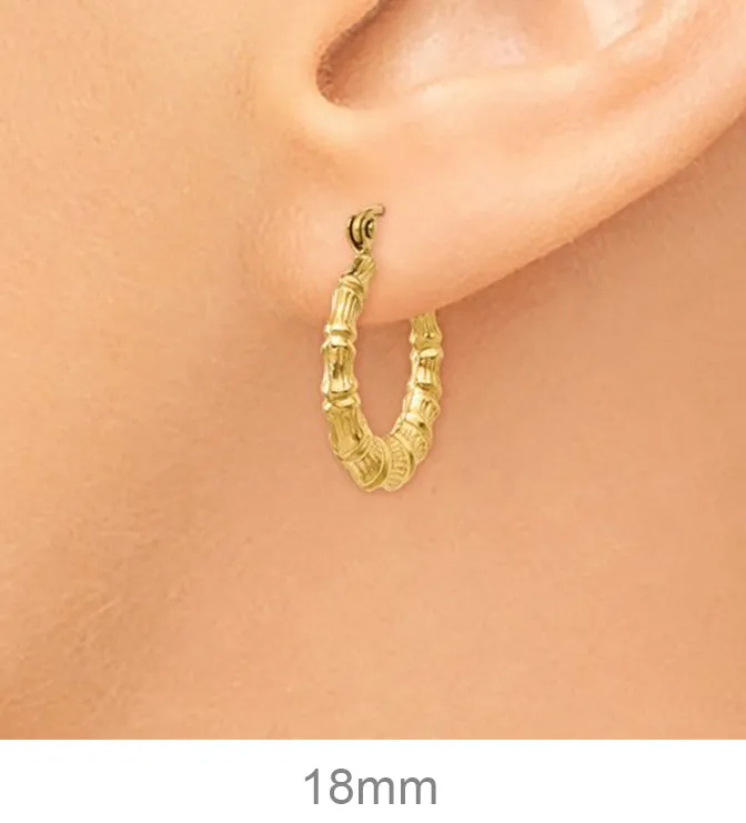 14k Yellow Gold Bamboo Hoop Earrings, All Sizes