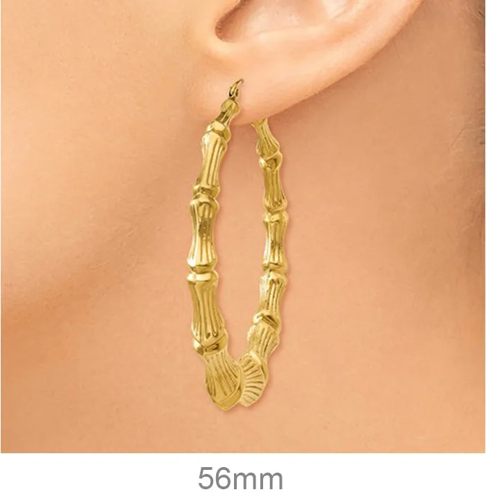 14k Yellow Gold Bamboo Hoop Earrings, All Sizes