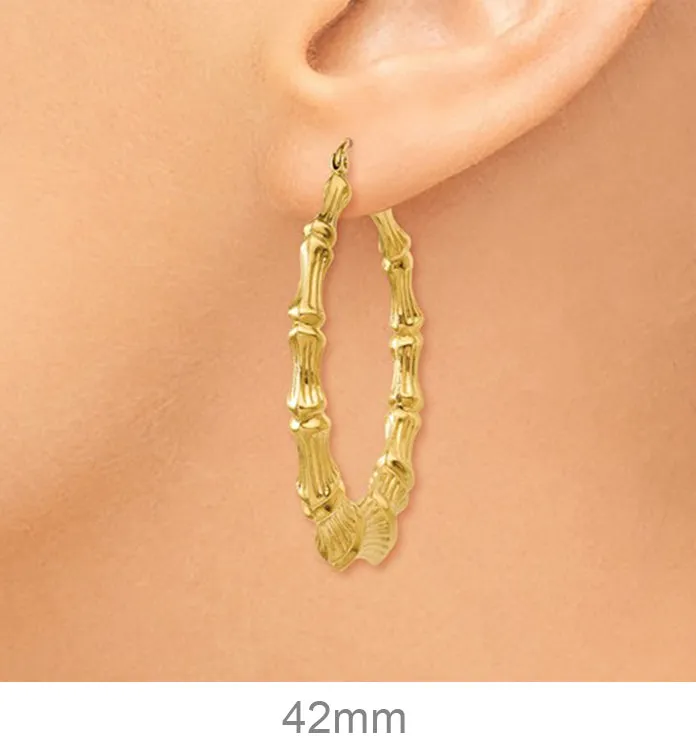 14k Yellow Gold Bamboo Hoop Earrings, All Sizes