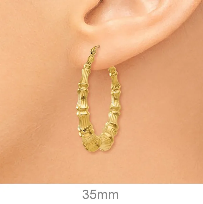 14k Yellow Gold Bamboo Hoop Earrings, All Sizes