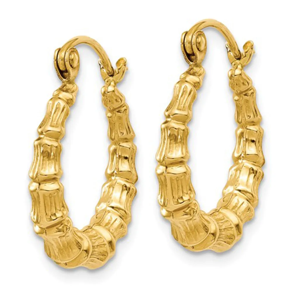 14k Yellow Gold Bamboo Hoop Earrings, All Sizes